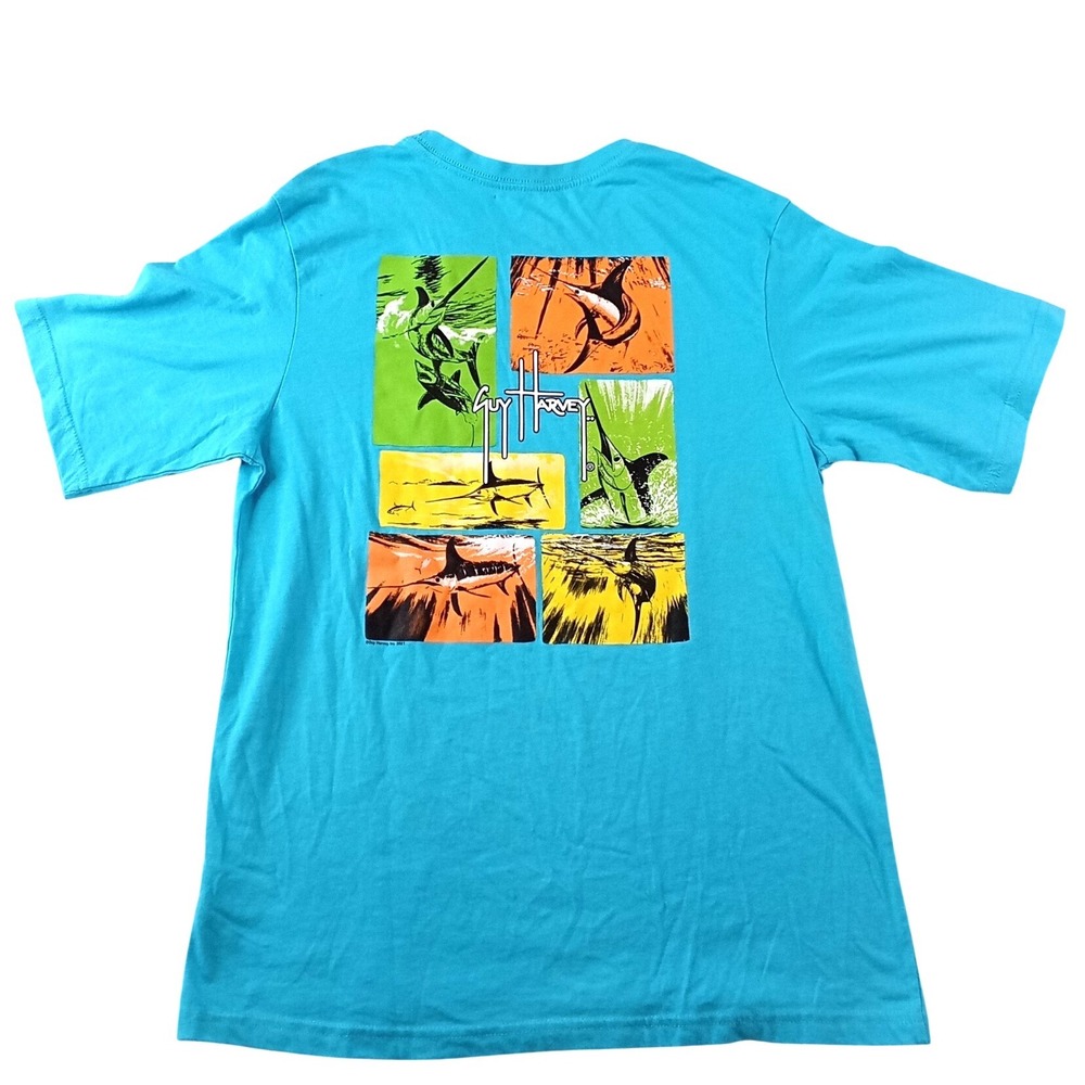 Guy Harvey Youth XL Turquoise Blue Marlin Fish Graphic Short Sleeve T-Shirt‎